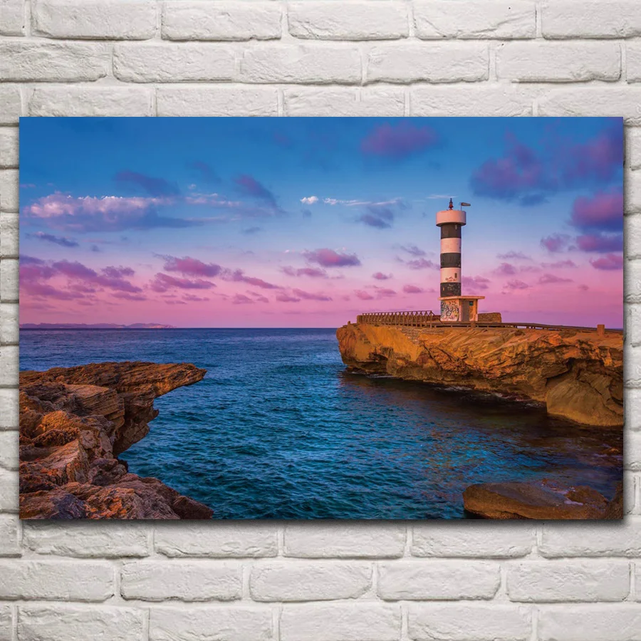 

Beautiful Coast Sunset Lighthouse cloud Nature Scenery artwork posters on the wall picture home living room decoration KP761