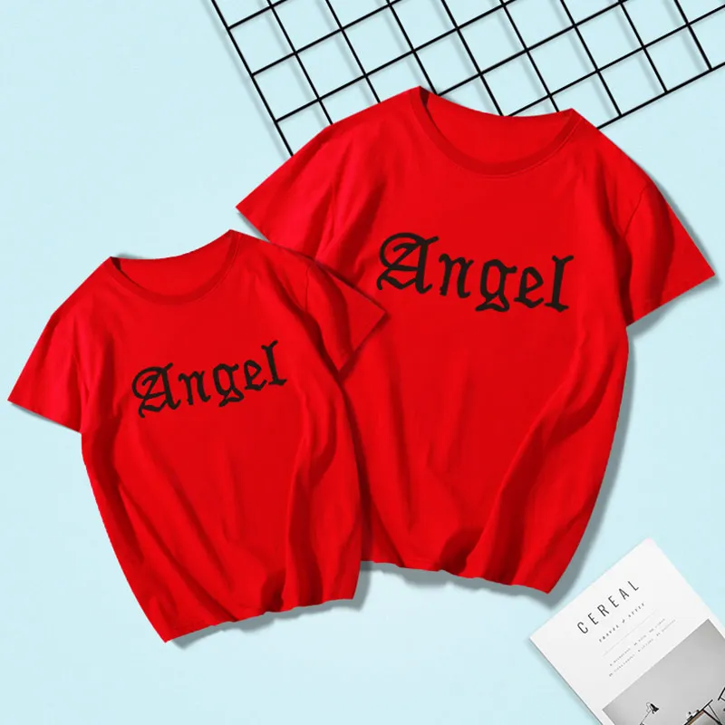 

Летняя одежда для мамы и дочки, футболки с коротким рукавом, с принтом «Белый Ангел», для матери и дочери, милые наряды, семейная одежда, нови...