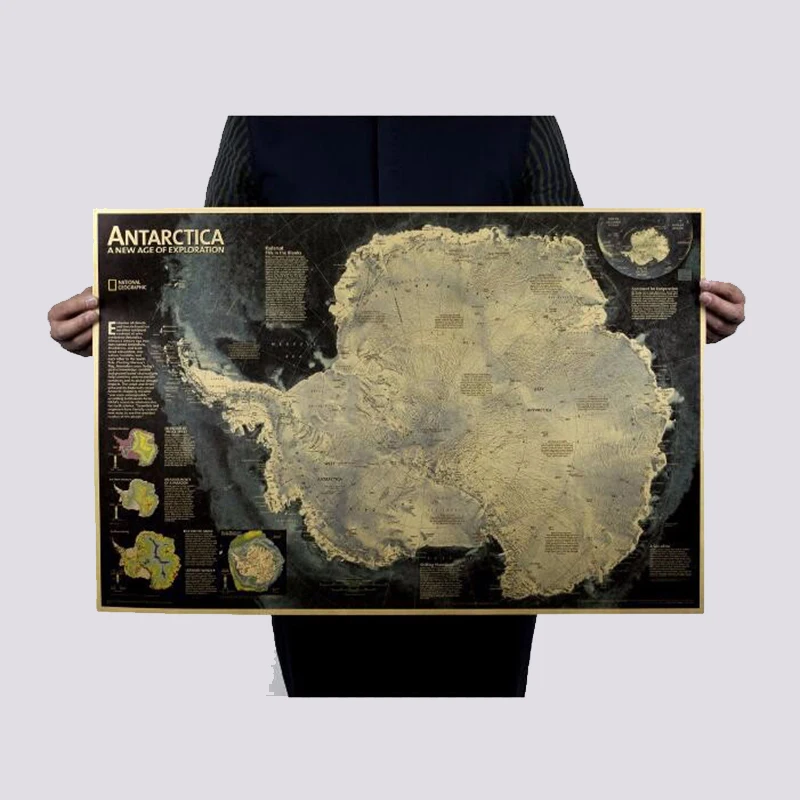 

Новая антарктическая спутная карта, украшенная кофейным баром, для гостиной, постер из крафт-бумаги, Настенная Наклейка