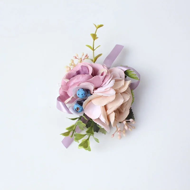 Wrist-E Йо Чо искусственный цветок для свадьбы жениха бутоньерка Buttonhole белый синий шелк цветы браслет из цветов подружки невесты Свадьба булавка - Цвет: Wrist-E