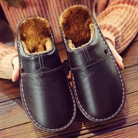 winter warm slippers men home slippers genuine cow leather sewing plush house slippers indoor non slip men and women cheap shoes