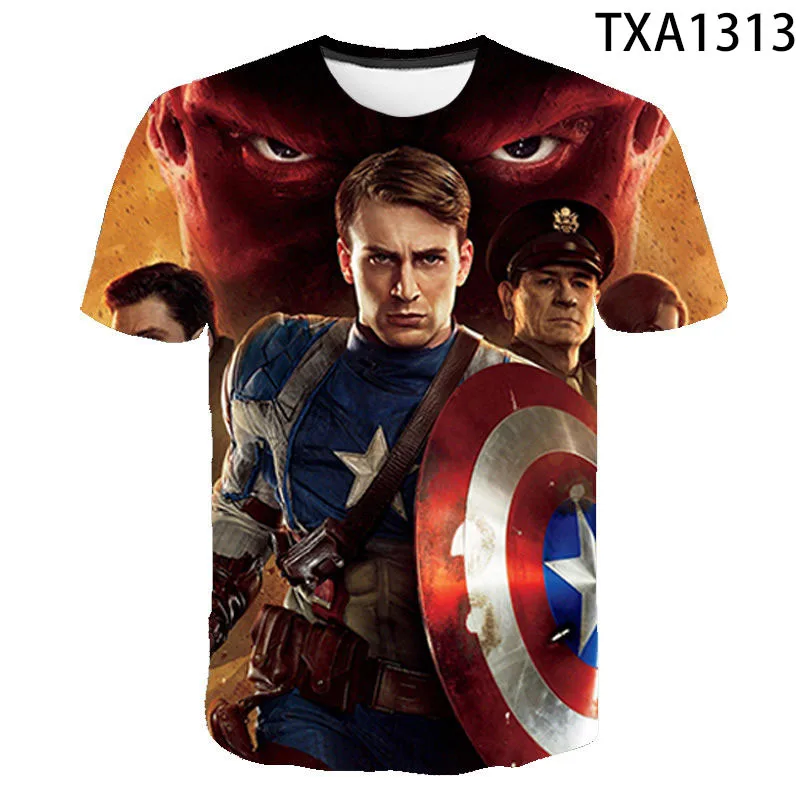 

Summer new Avengers Captain America iron Man 3D digital printing round neck men's and women's T-shirt children over 8 years old