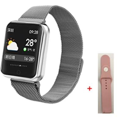 silver add Pinkstrap Bluetooth умные часы P68 с поддержкой кровяного кислорода, давления, сердечного ритма, IP68 Водонепроницаемые спортивные Смарт-часы для xiaomi huawei iphone - Цвет: silver add Pinkstrap