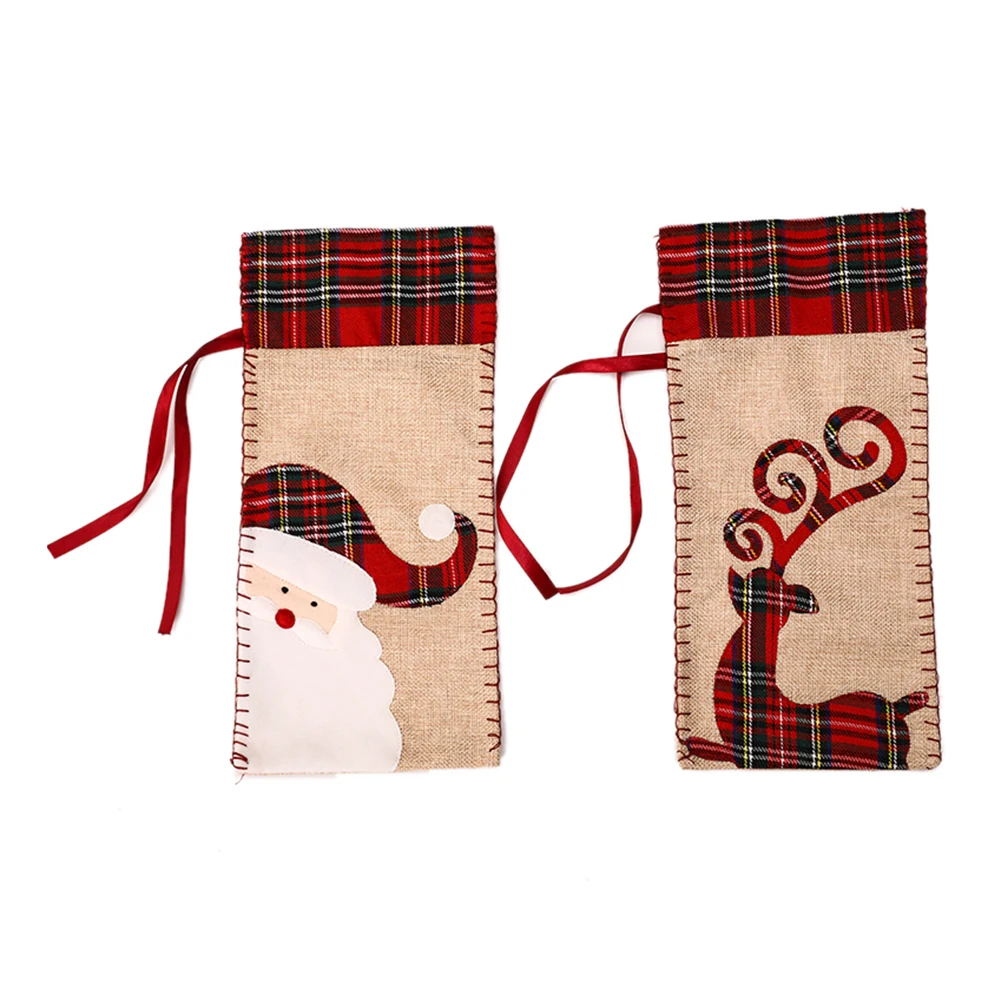 Рождественская решетчатая кромка машинная вышивка Чехол для бутылки вина