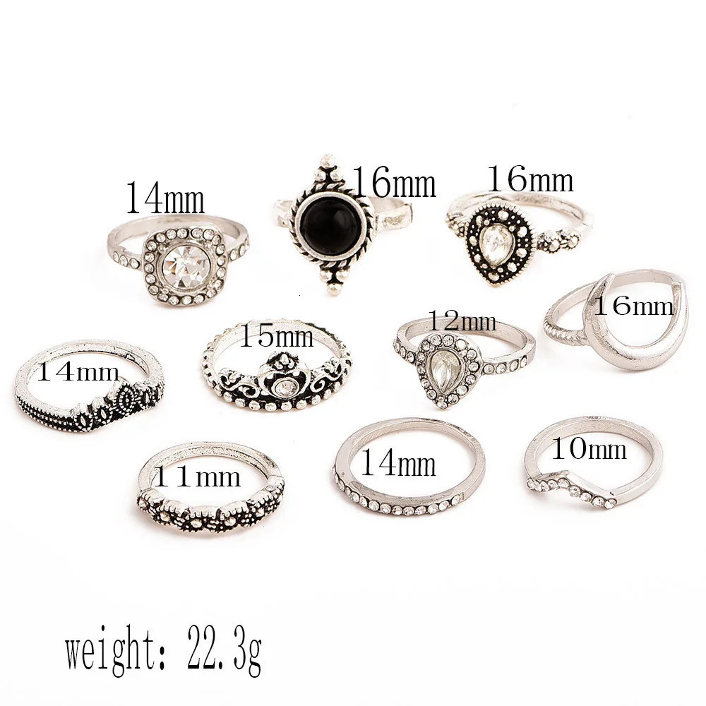 Bague Femme, винтажные кольца для женщин, геометрической формы, в стиле бохо, цветок, кристалл, кольцо на кончик пальца, набор, богемный, миди, ювелирные изделия, серебряный цвет
