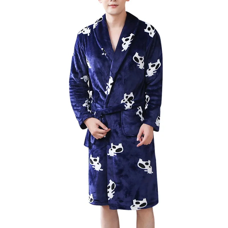 Толстый теплый зимний халат для влюбленных мужской из мягкого шелка удлиненное