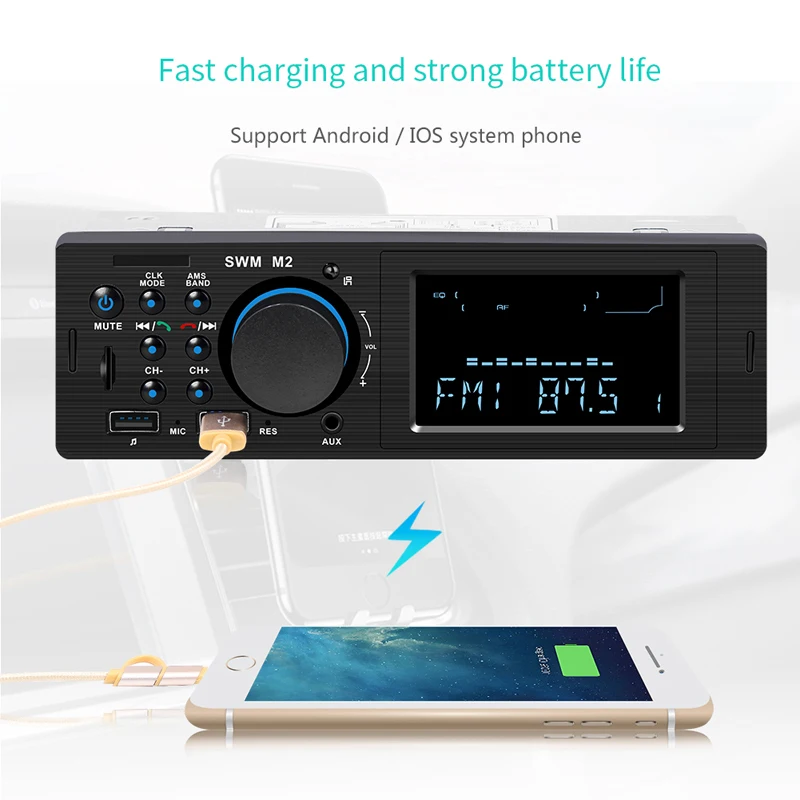 Автомагнитола Bluetooth автомобильная стерео 1 Din MP3-плеер Громкая связь A2DP USB зарядка