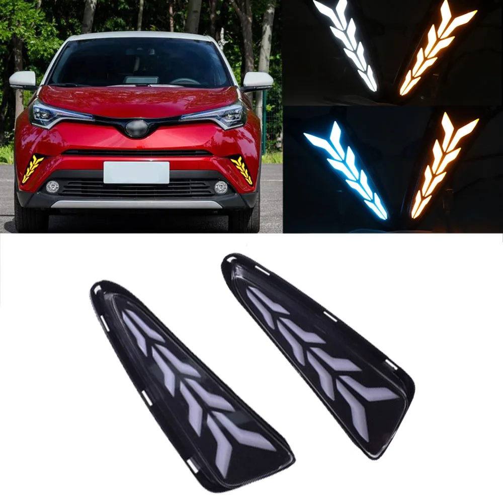 

Triple Colors Switchback White & Amber & Ice Blue Arrow Style LED Daytime DRL Light w/ Turn Signal For Toyota C-HR CHR 2018-2019