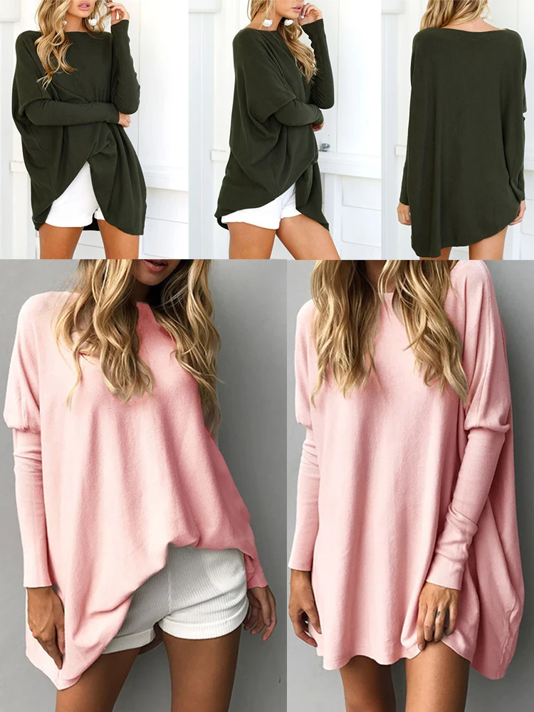 

Spring Casual Solid Skinny Long Sleeve Oversize T Shirt Women Crew Neck Tees Ladies Pullover HIgh Low Tops Female
