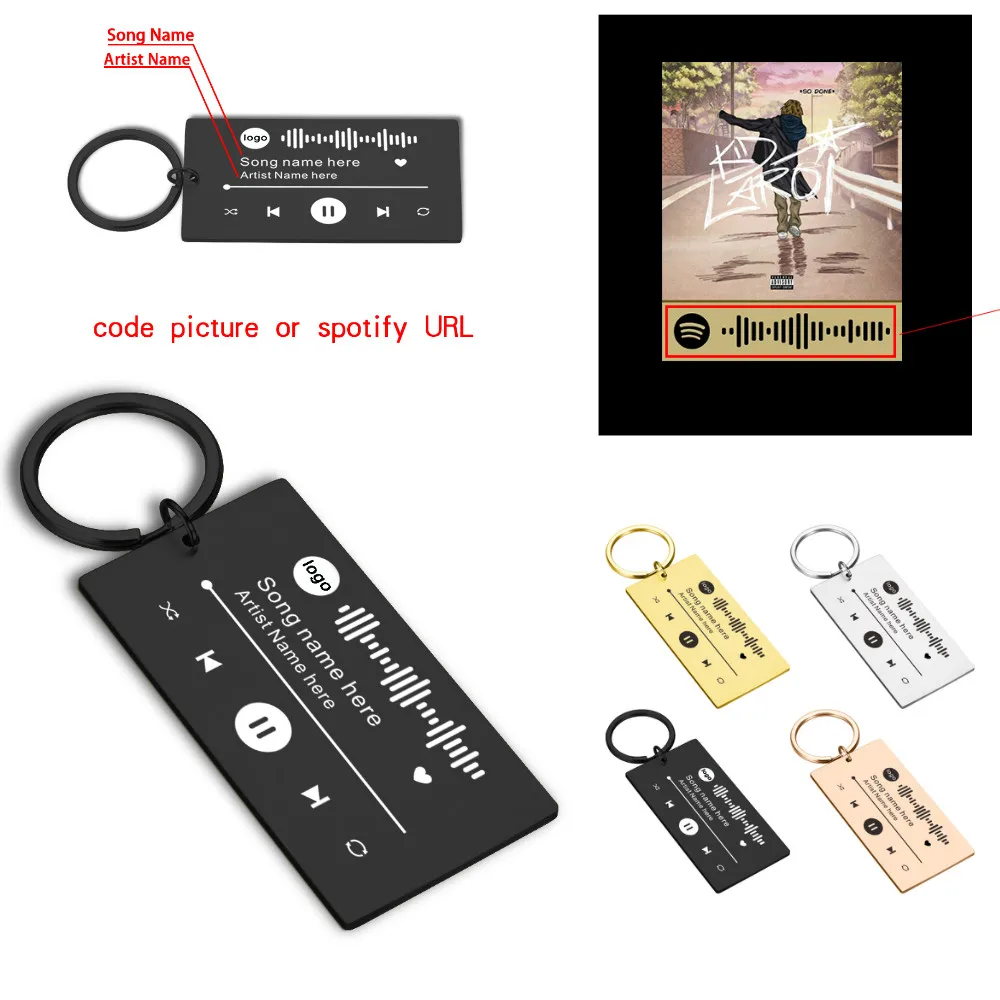 

Personalized Music Spotify Scan Code Keychain for Women Men Stainless Steel Keyring Custom Laser Engraving Music Rings Jewelry