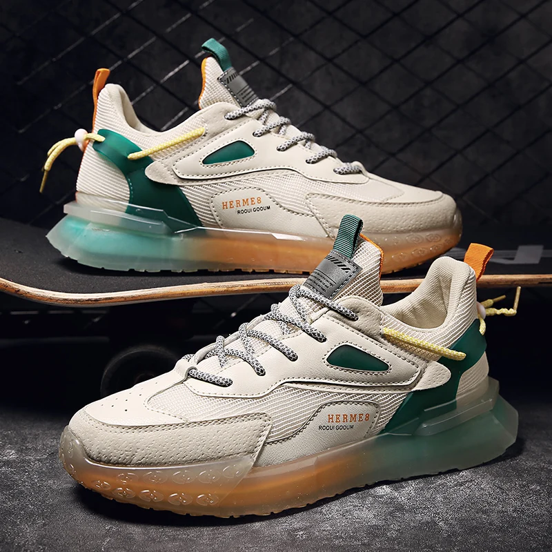 

Luxury High Elasticity Soft TPR Sole Men's Sneakers Breathable Mesh Male Sneakers Colourful Transparent Bottom Men's Sport Shoes