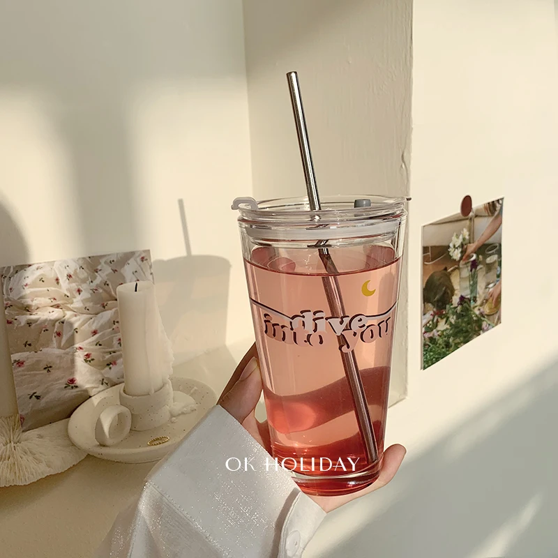 

Korean Large Capacity Glass Cup Cute Milk Water Glass Cup Restaurant Coffee Mug Creative Copos De Vidro Kitchen Dining Bar EB5BL