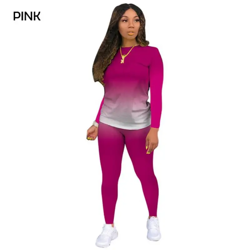 

Two Pieces Set Casual Female Tracksuit Women Dye Pullover O-Neck Shirt and Full Length Pants Jogging Fitness Outfit Matching Set