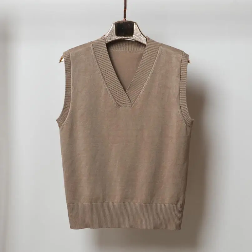 Женский вязаный свитер без рукавов Свободный пуловер с V-образным вырезом