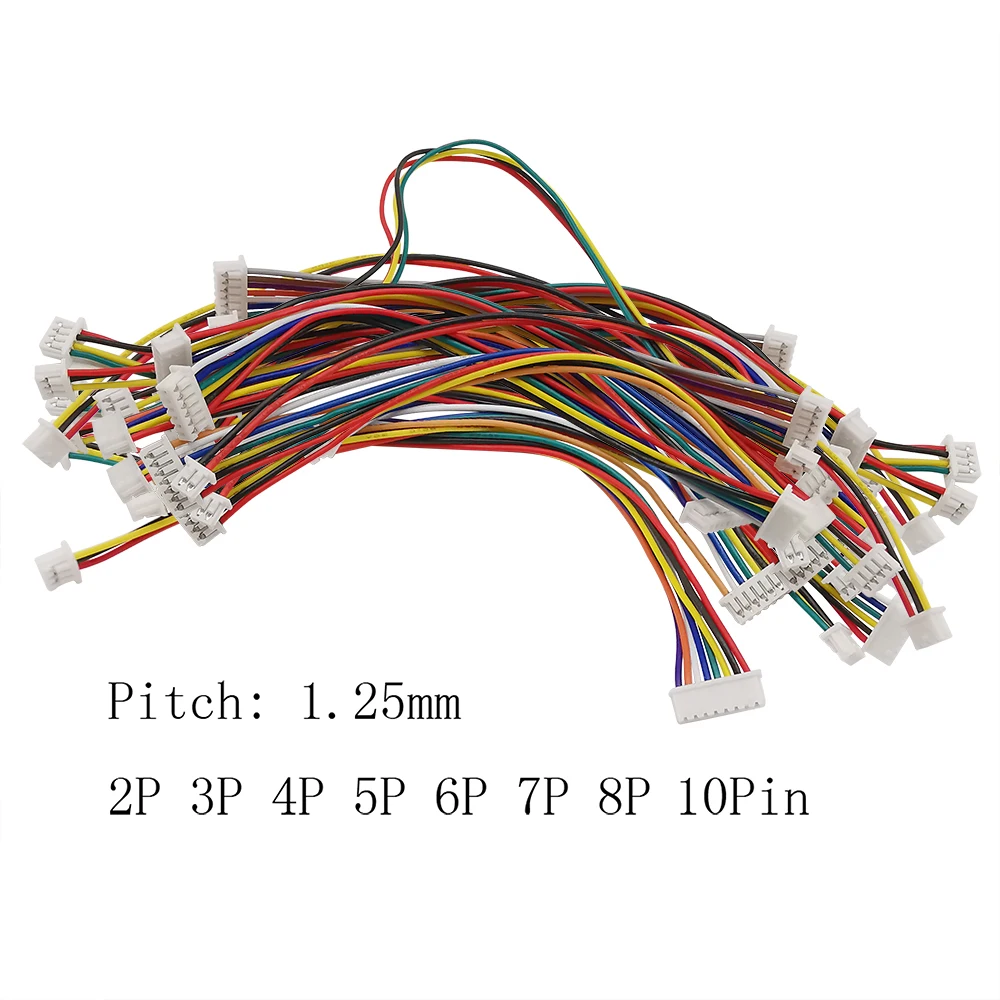 

Штекерный разъем Micro JST 1,25 мм, 10 шт., Штекерный разъем 1,25 мм, 2/3/4/5/6/7/8P/10, штырьковый разъем «гнездо-гнездо» с проводным кабелем 10/15/20/ 30 см