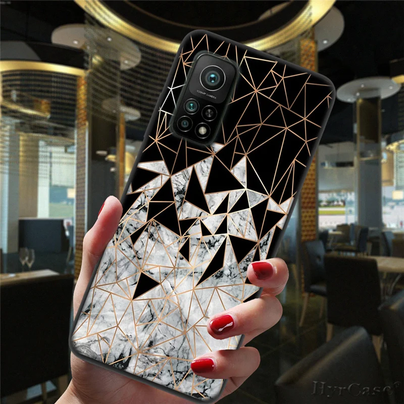 Marble Geometric Art Black Phone Case For Xiaomi Mi 10T Lite 10 Ultra Redmi Note 9S 7 8 9 Note9 Pro 8T Silicone Back Cover xiaomi leather case cosmos blue