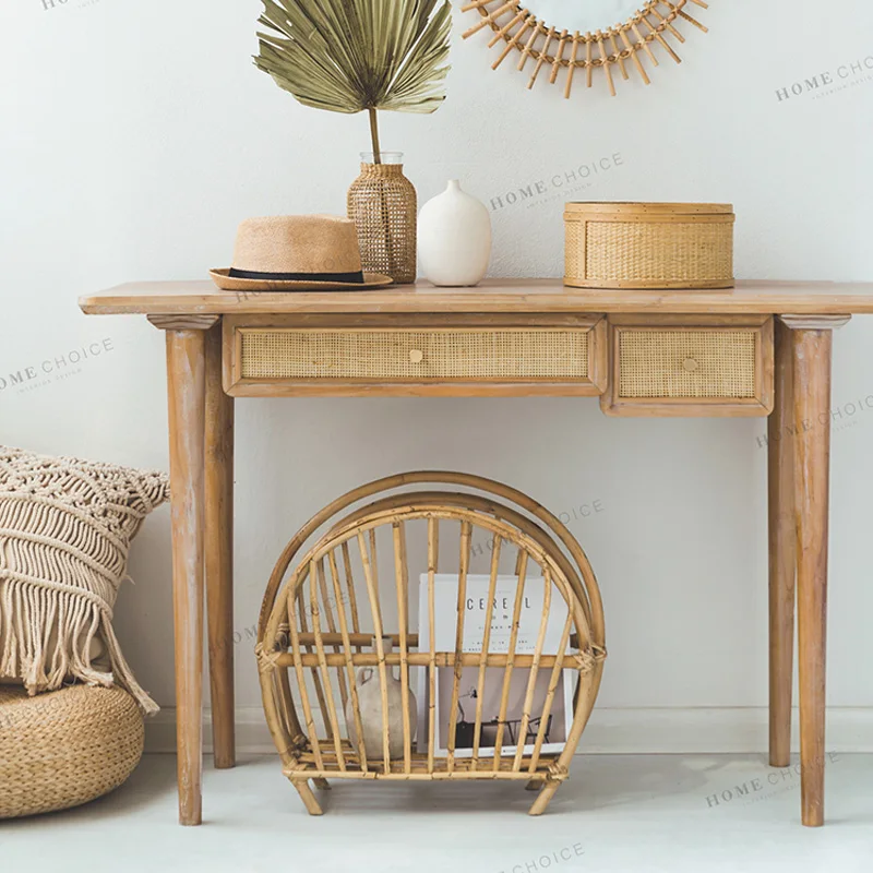 Koop Huishoudelijke Opslag Mand Organisator Handgemaakte Rotan Desktop Boek Opslag Rack Side Tafel Woondecoratie