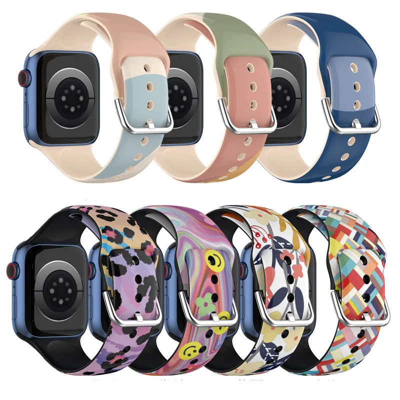

Pattern Printed Band For Apple watch Series 7 6 5 4 3 2 1 SE Soft Silicone Strap for iWatch Series 38mm 40mm 41mm 42mm 44mm 45mm