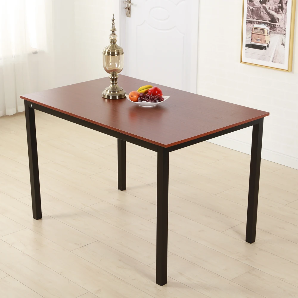 

120 x 76 x 76 cm Simplistic Iron Frame Dining Table Teak Color