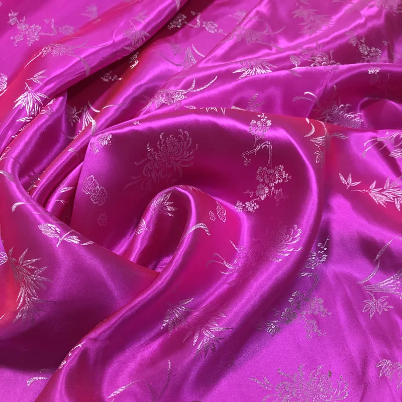 Настоящее 60% шелк и 40% хлопок жаккард розовая роза сатин винтажная ткань ханьфу