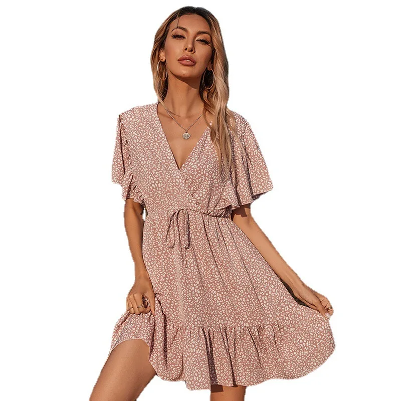

Women's summer V-neck ruffled high waist slim dress long sleeve dress plus size sexy dress women