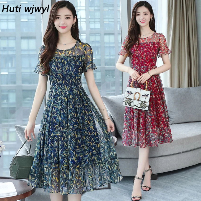 3XL Большой размер женские летние стройные пригородные цветочные шифоновое