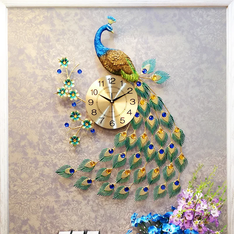 

Peacock clock wall clock living room creative fashion clock simple atmosphere wall charts household mute quartz clock ZM1106