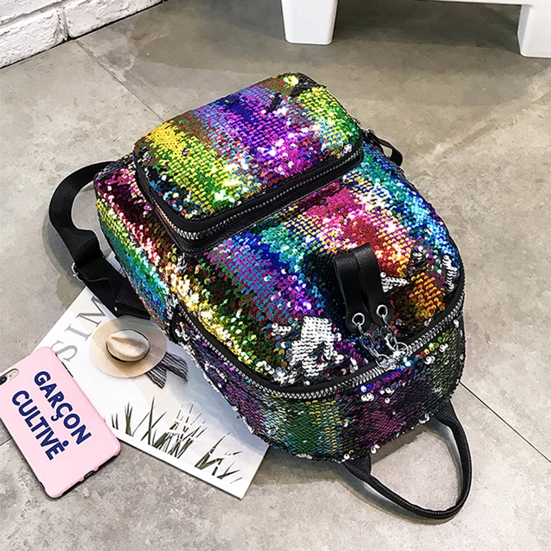 JZYZQBX Women's Backpack 2020 Sequin Laser Bead  High Capacity Fashion Women's Multicolor School Bag Casual Wild Travel backpack
