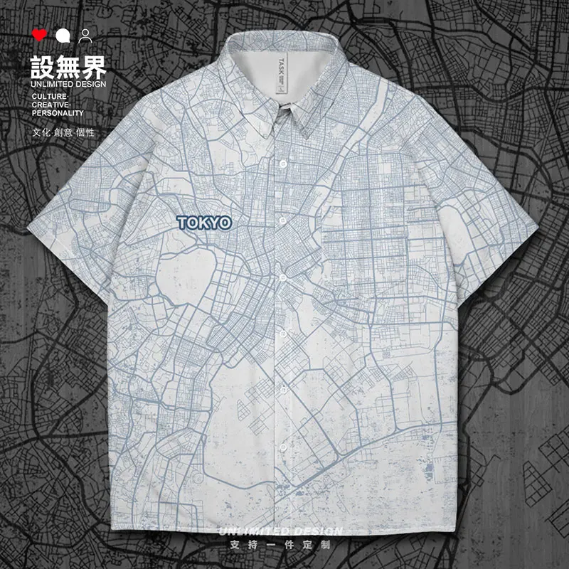 

Japan Tokyo City Map Short-Sleeved shirt shirt for men Print Workout casual Blouses trends cardigan clothing Summer Clothes