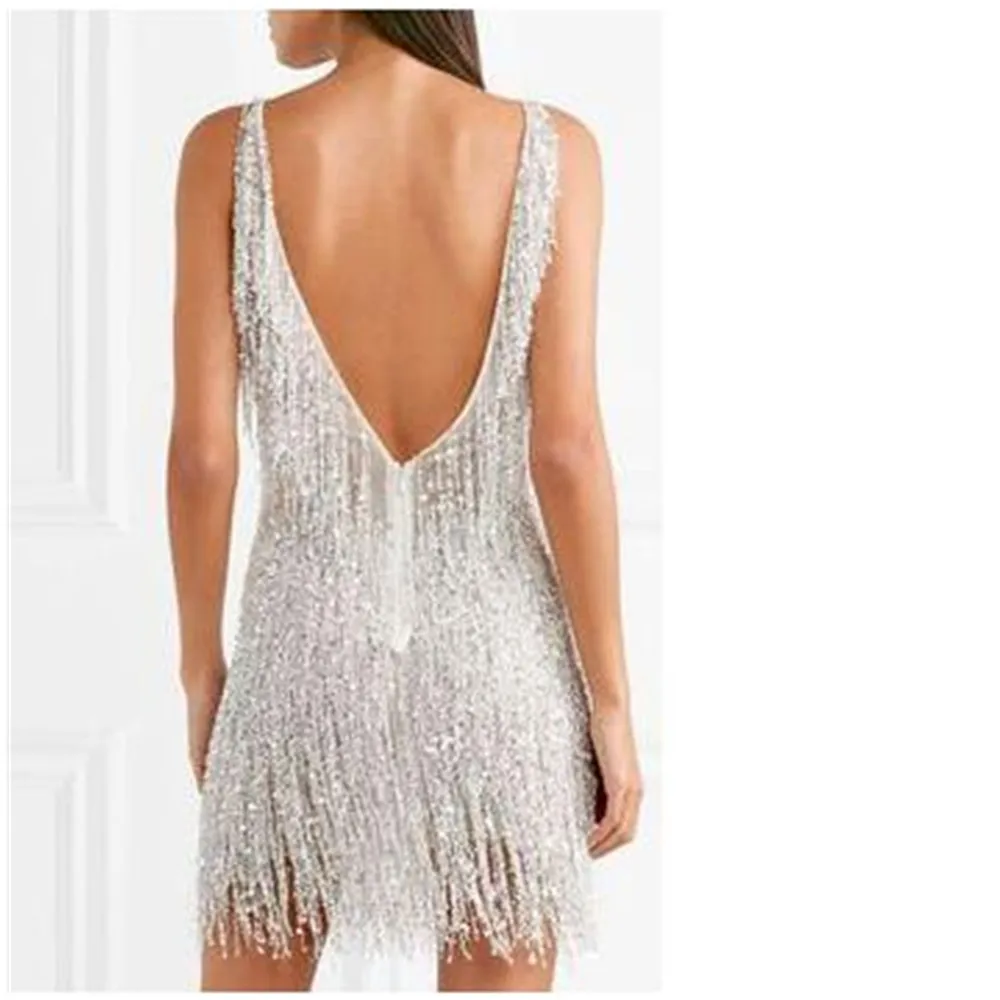 Новое женское сексуальное облегающее платье с V-образным вырезом и бахромой |