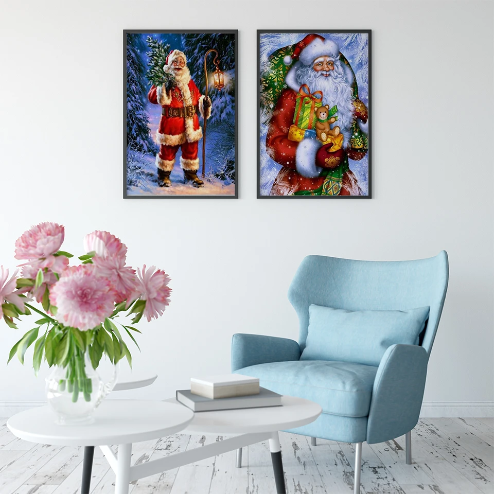 Алмазная 5D картина AZQSD с Санта Клаусом полноразмерная Стразы рождественский