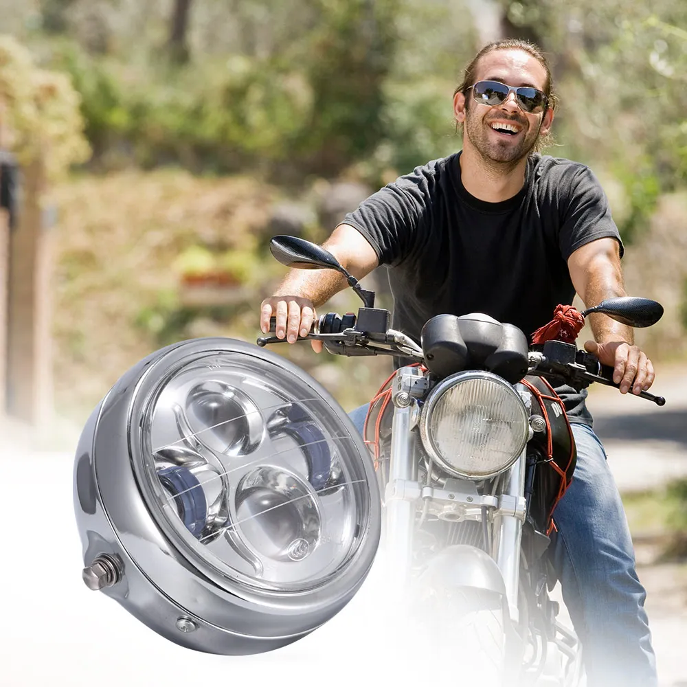 

Round Motorcycle LED Head Lamp Super Universal Fitment Bright Headlamp Distance Light Refit 7.5 Inch Motorcycle Headlight Racer