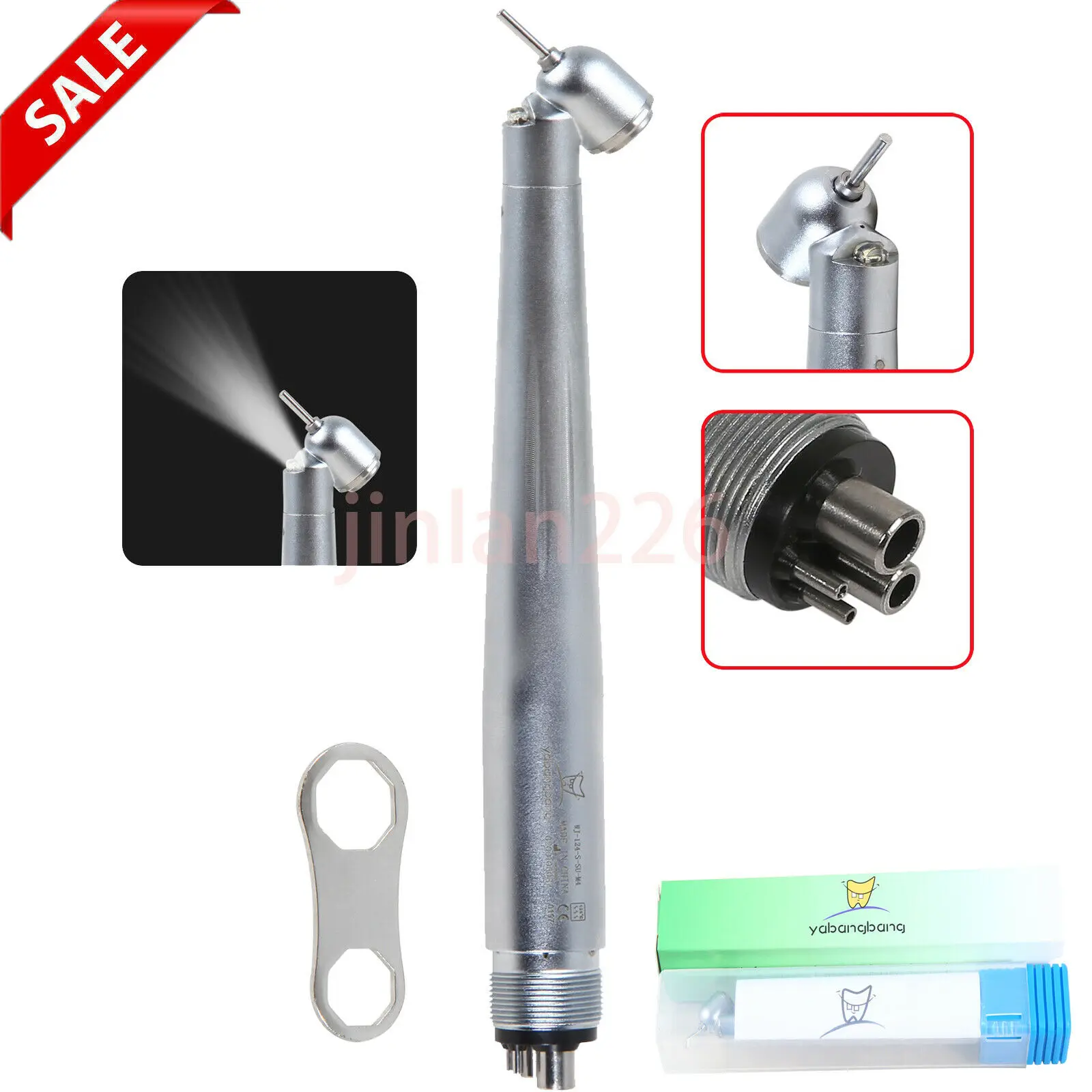 Dental Fiber Optic LED 45° Degree Surgical Handpiece Turbine E-generator 4Hole Fit NSK KAVO