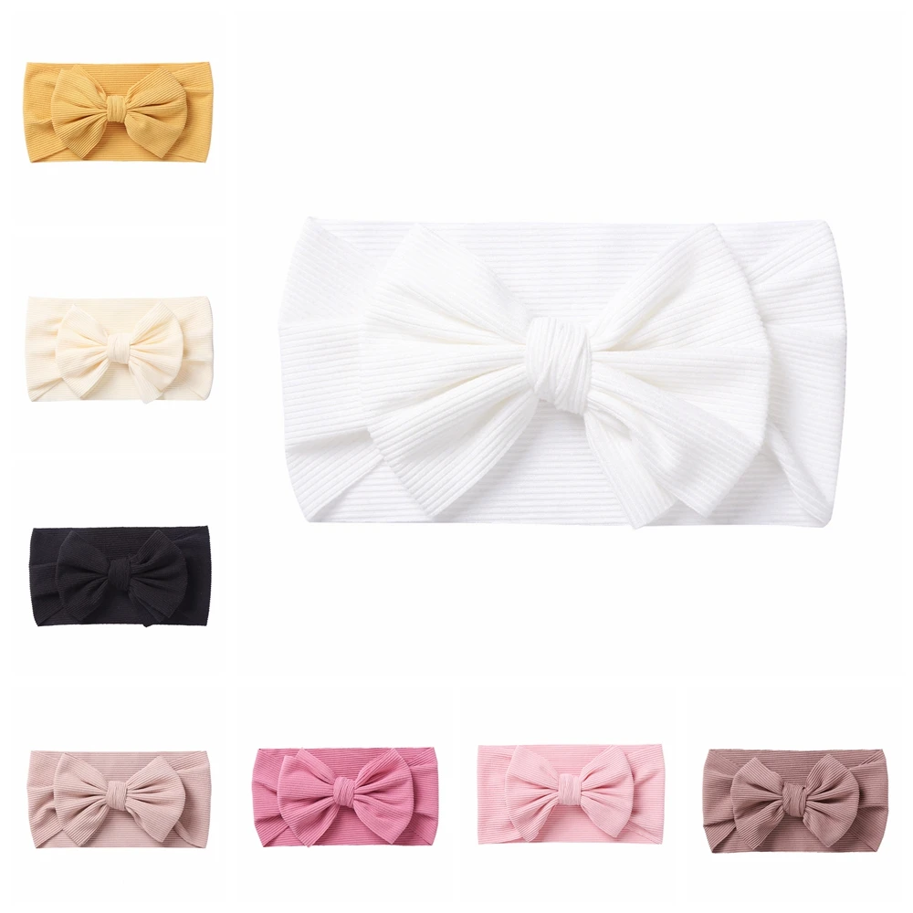 1 PCS Toddler Soft Skin-friendly Cotton Elastic Headband Solid Color Striped Bows Hairband Bowknot Headwear Photography Props