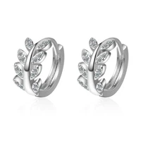 classic zircon leaf design women gold hoop earrings female jewelry new quality silver plated earrings girls birthday gift