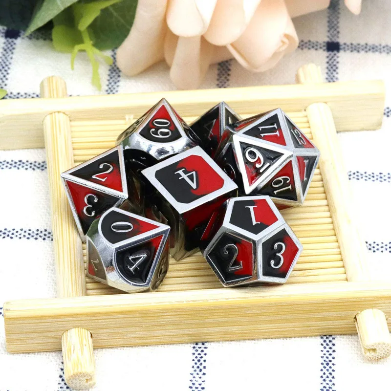 Игральные кости Металлические РПГ набор многогранные для подземелья и драконов d20 10 8 12 настольная игра сплав цинка Серебристые игральные кости с цифрами шаблон
