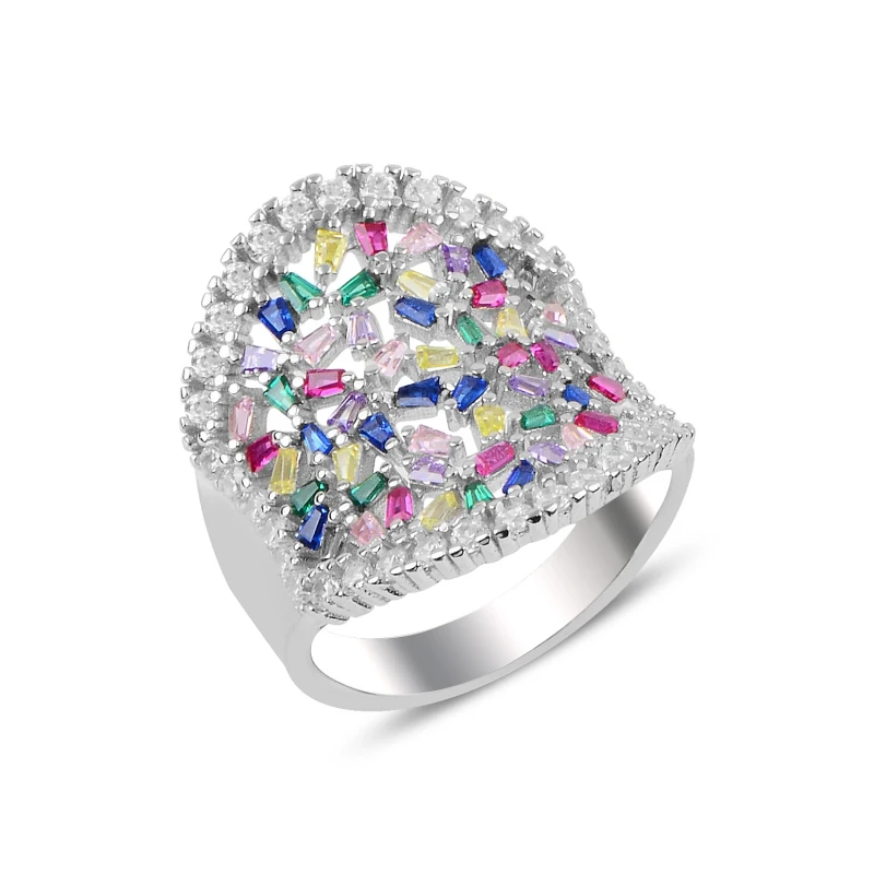 

Silverlina Silver Zircon & Colored Baguette Cubic Zirconia Ring