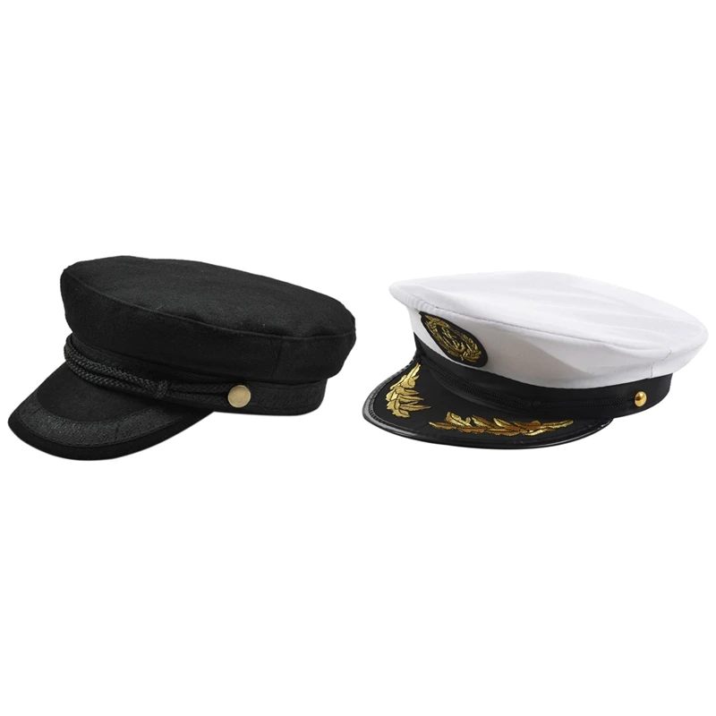 

Adult Yacht Boat Captain Hat Navy Cap Ship Sailor Costume Party Fancy Dress Black+White & Hat Flat Top Hats For Women