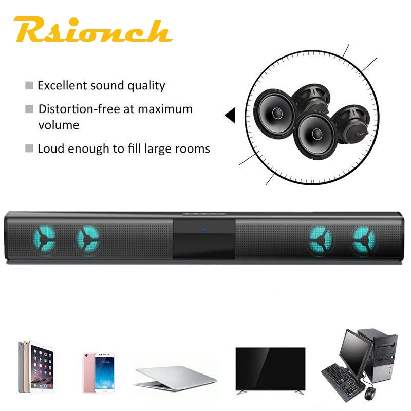 

Rsionch 20W Bluetooth Soundbar Column Dual Subwoofers Speaker TV Home Theater Sound System Built-in 3D Stereo Speakers Coax AUX