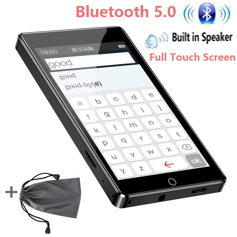 MP4-плеер Bluetooth 5,0 встроенный динамик с 4,0 дюймов Большой HD полный сенсорный экран без потерь HIFI Музыкальный плеер поддерживает FM, запись
