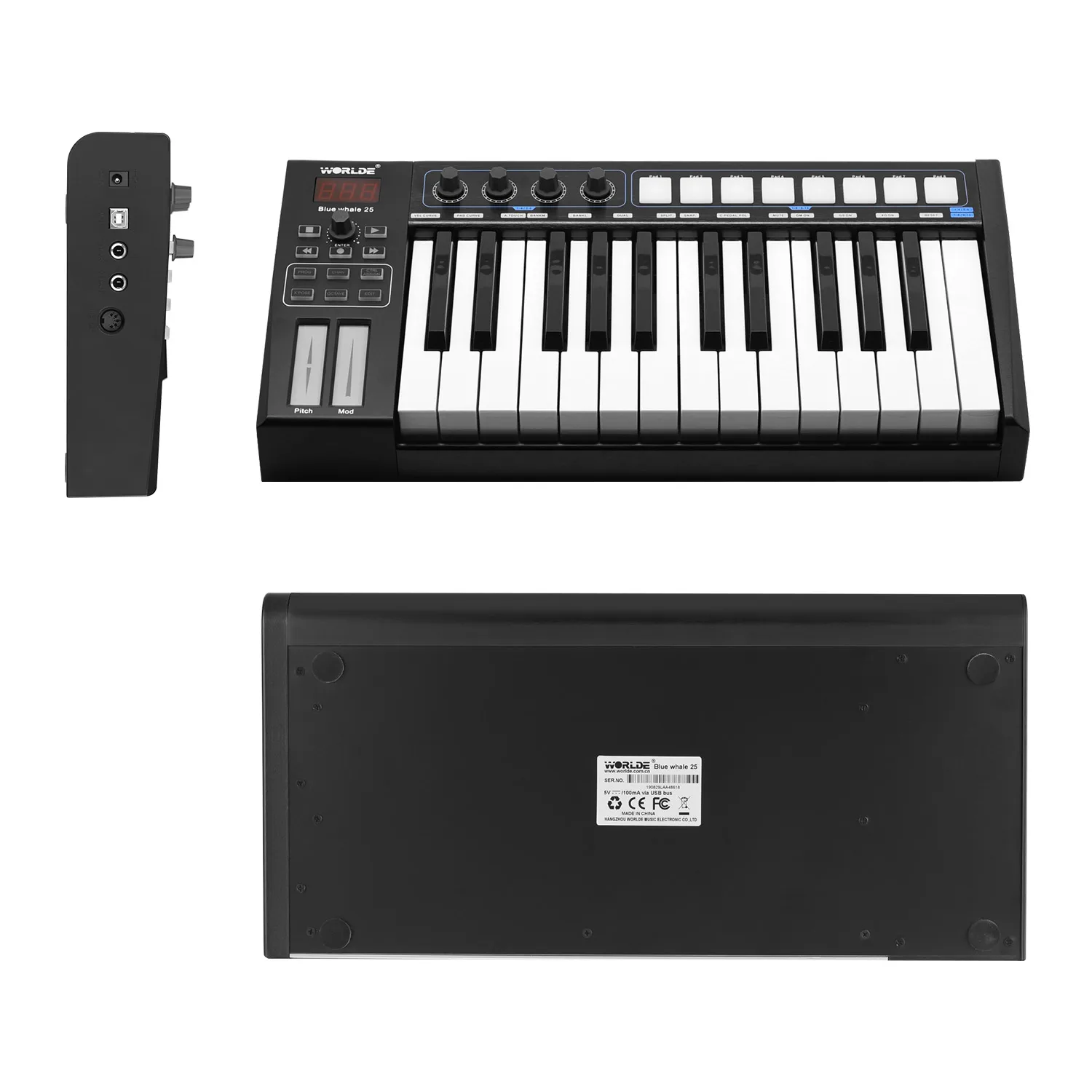 Синий кит 25/37 Портативный USB MIDI контроллер клавиатуры полувзвешенных клавиш 8 RGB