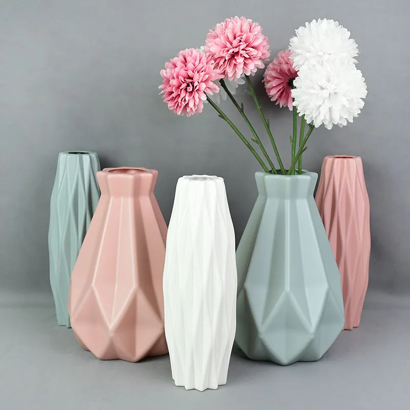 

1pc Plastic Nordic Style Vase Modern Flower Vase Imitation Ceramic Flower Pot Living Room Decoration Ornament Home Decor Supplie