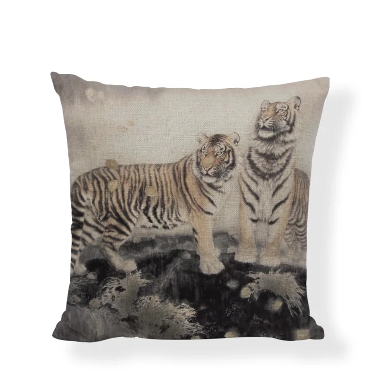 Promotional Ink Color Tiger Pattern Cushion Cover Linen 45*45 CM Simple Fierce Style Pillowcase Furniture Sofa Decoration | Дом и сад