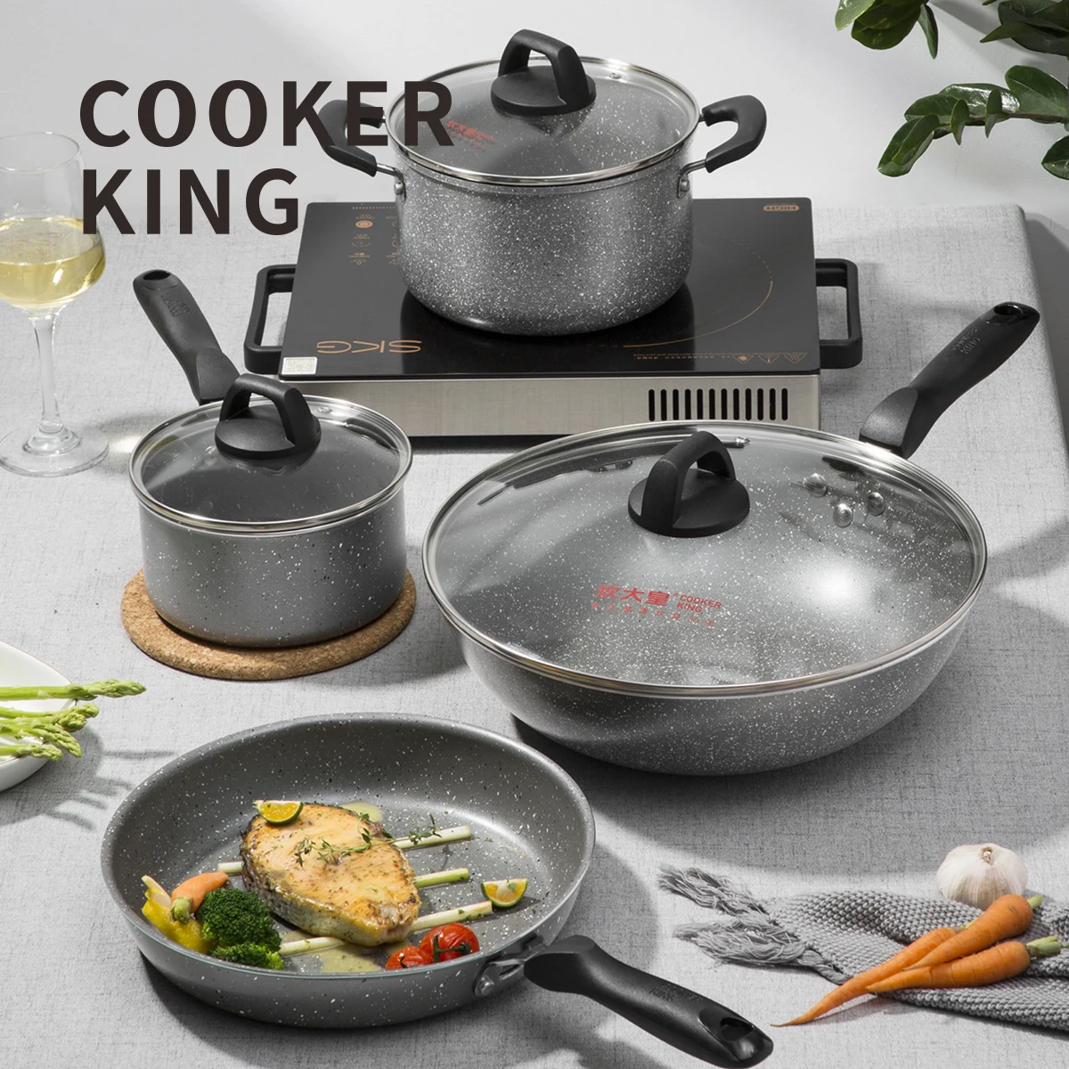 Плита KING 7 шт набор посуды сковорода для кассероле горшок ВОК кастрюля с крышкой