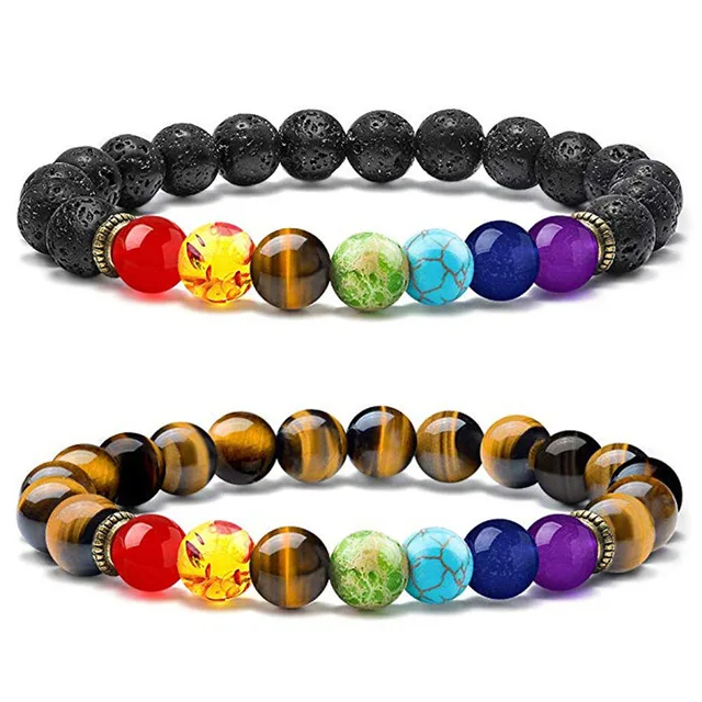 

7 Chakra Healing Beads Bracelet Lava Natural Reiki Stone Gemstone Meditation Jewelry Bracelets Accessories For Women Girls