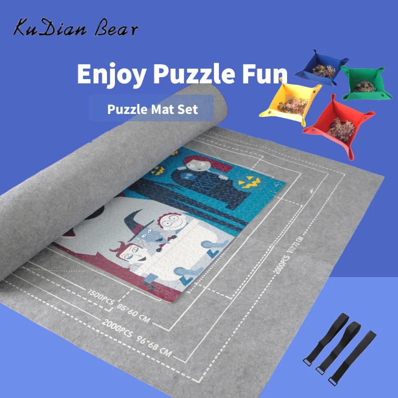 

KUDIAN BEAR Puzzles Mat Portable Puzzles Blanket Puzzle Storage Roll Up Mat Jigsaw Roll Felt Mat Play Mat for Up 3000Pcs YZA002