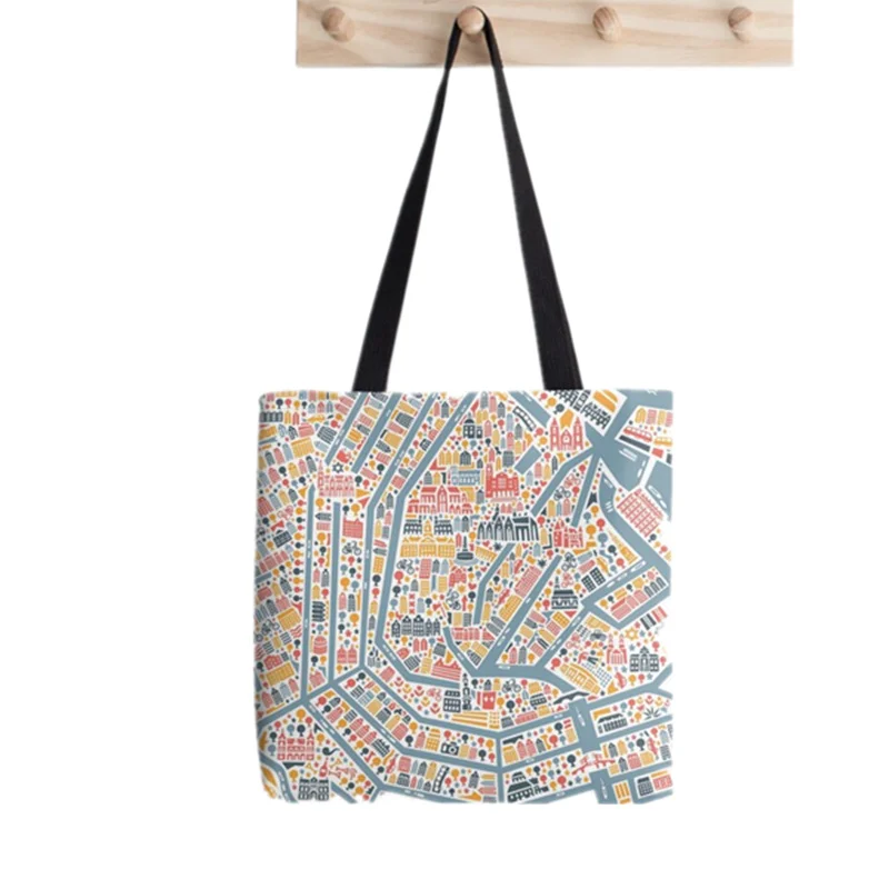 

Женская холщовая сумка-шоппер с принтом в виде карты города Амстердам