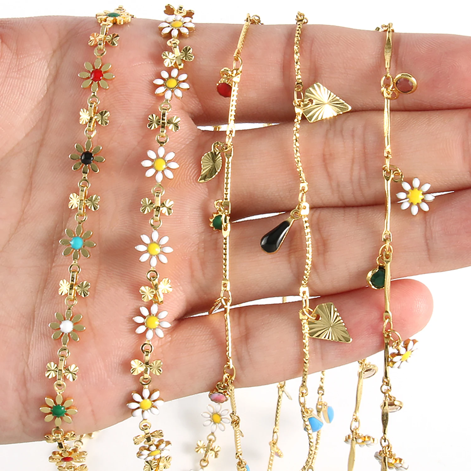 

1M Gold Color Stainless Steel Wire Wrapped Rosary Flower Waist Beads Chain for Jewelry Making Accessories DIY Bracelet Necklace