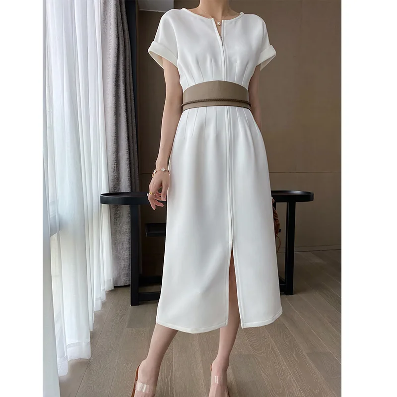 Black white long skirt female summer 2021 new French style retro temperament design sense waist slim women dress