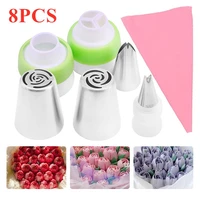 2 8pcsset silicone kitchen accessories icing piping cream pastry bag 4 stainless steel nozzle set diy cake decorating tips set